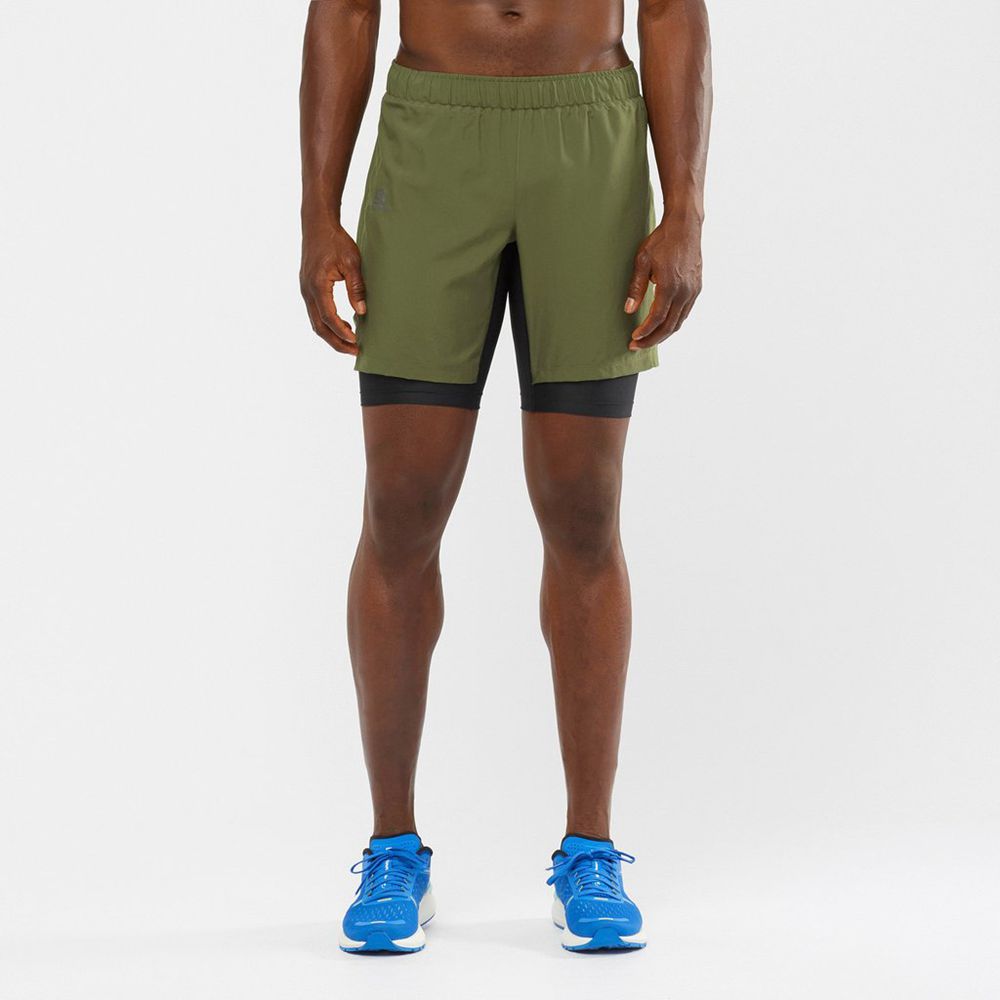 Salomon Singapore Mens Shorts - XA TWINSKIN Olive | 43792-TCVJ